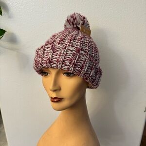 Chunky Knit Pom-Pom Beanie - Pink and White